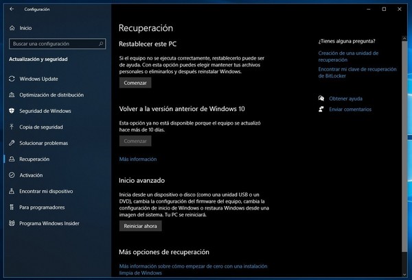 Windows 10 Recuperacion